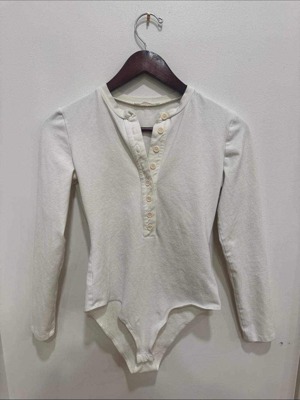 Reformation Cream Long-Sleeve Henley Bodysuit- Small